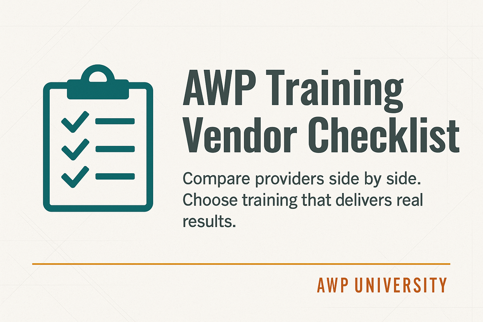 AWP Training Vendor Checklist graphic with checklist icon and AWP University branding